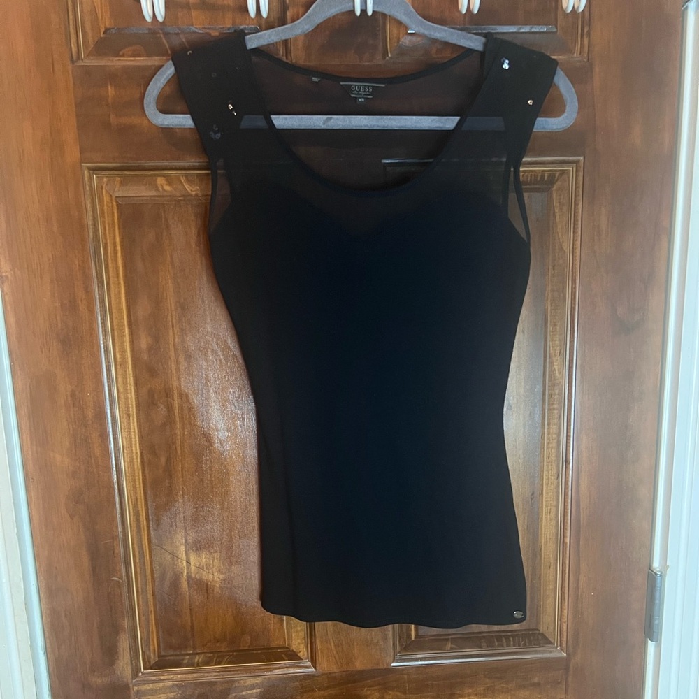 Guess Black Mesh Detail Tank Top